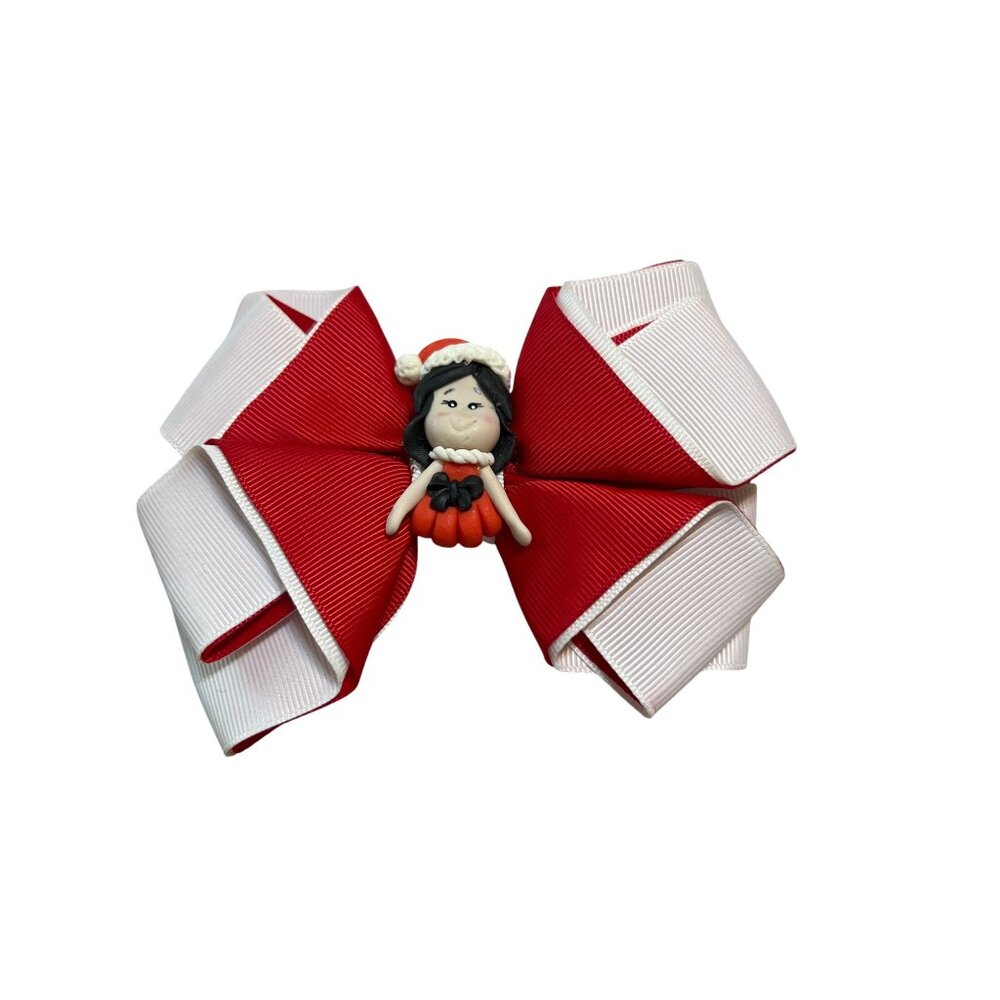 Grosgrain Ribbon Hair Bow Barrette Clay Christmas Girl White Red Alligator Clip